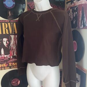 Eddie Bauer small cutoff brown stitched shirt